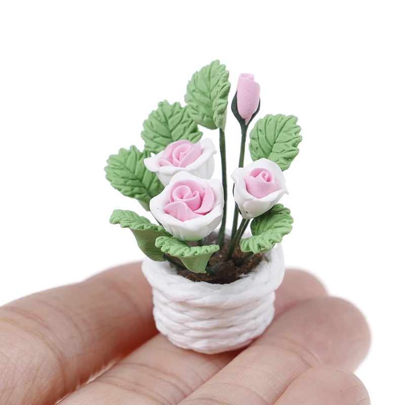 

1:12 Dollhouse Miniature Flowers Mini Potted Plant Flowers Pot Model for Dollhouse Room Living Room Decor Children Toy