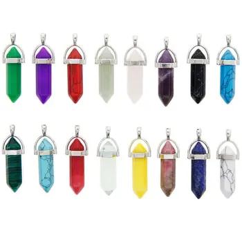 

50pcs Bullet Shape Hexagonal Healing Pointed Chakra Beads Quartz Crystal Gemston M2EB