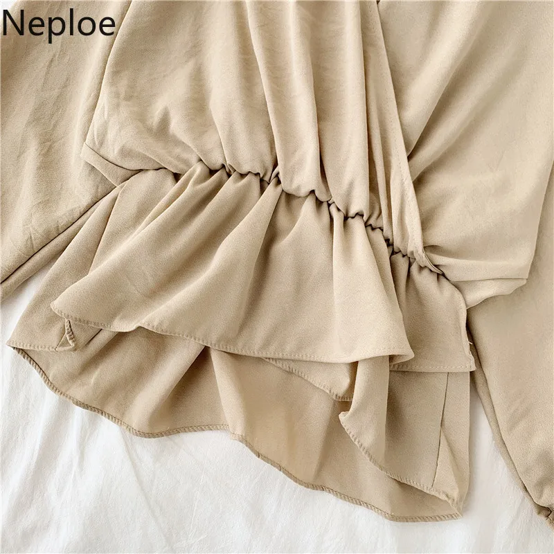 Neploe, v-образный вырез, фонарь, длинный рукав, блузка, тонкая талия, однотонный пуловер, рубашка, весна-осень, новинка, свободные, праздничные, Blusas Mujer 47324