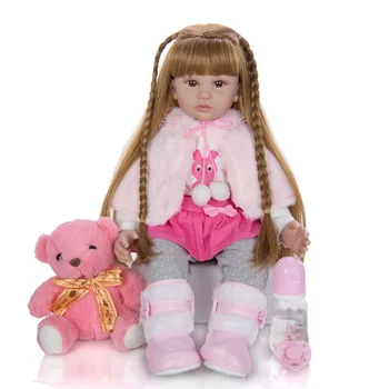 

24 Inch Reborn Dolls 60 cm Silicone Soft Realistic Princess Girl Baby Doll For Sale pink rabbit bebe reborn Doll Xmas Gifts