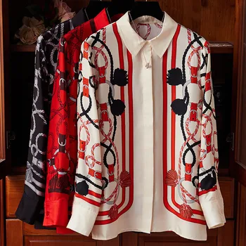 

2020 Spring Autumn New Designer Women's High quality elegant long sleeves Shirts Chic retro print Shirt tops C152