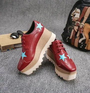 Красные кроссовки с аппликацией-звездой, увеличивающие рост, женские повседневные кроссовки со шнурками на платформе 8 см, женская обувь из натуральной кожи для девочек - Цвет: as pictures