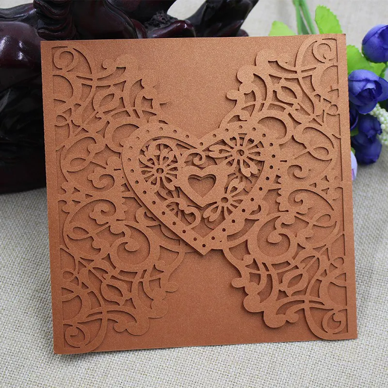  10PCS/set DIY Pops Cards Romantic Wedding Invitations Vertical Laser Cut Heart Invitations Cards Ki - 4.00028E+12