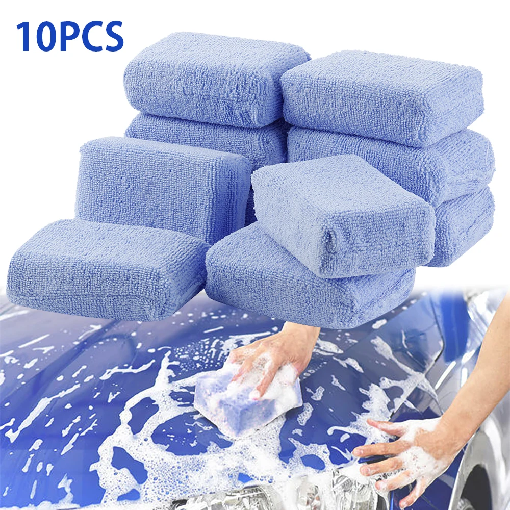

10pcs Car Cleaning Terry Cloth Microfiber Box Vehicle Applicator Pads Washing Sponge Block Polishing Tire Scouring Towels