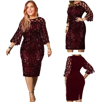 

Fat MM and the United States new plus-size women's sequined dress independent station women's dress hot style see-through skirt
