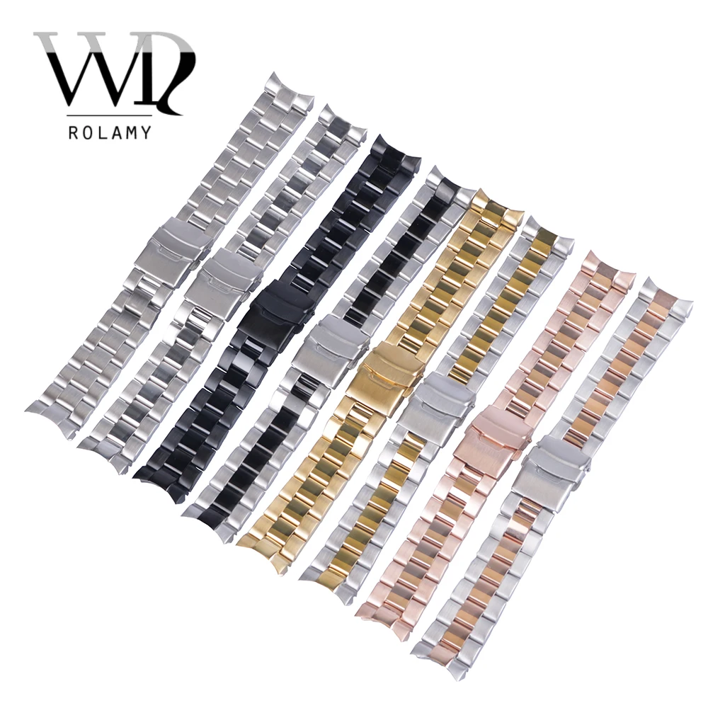 

Rolamy 22mm High Quality Stainless Steel Wrist Watch band Replacement Metal Watchband Bracelet Double Push Clasp For Seiko