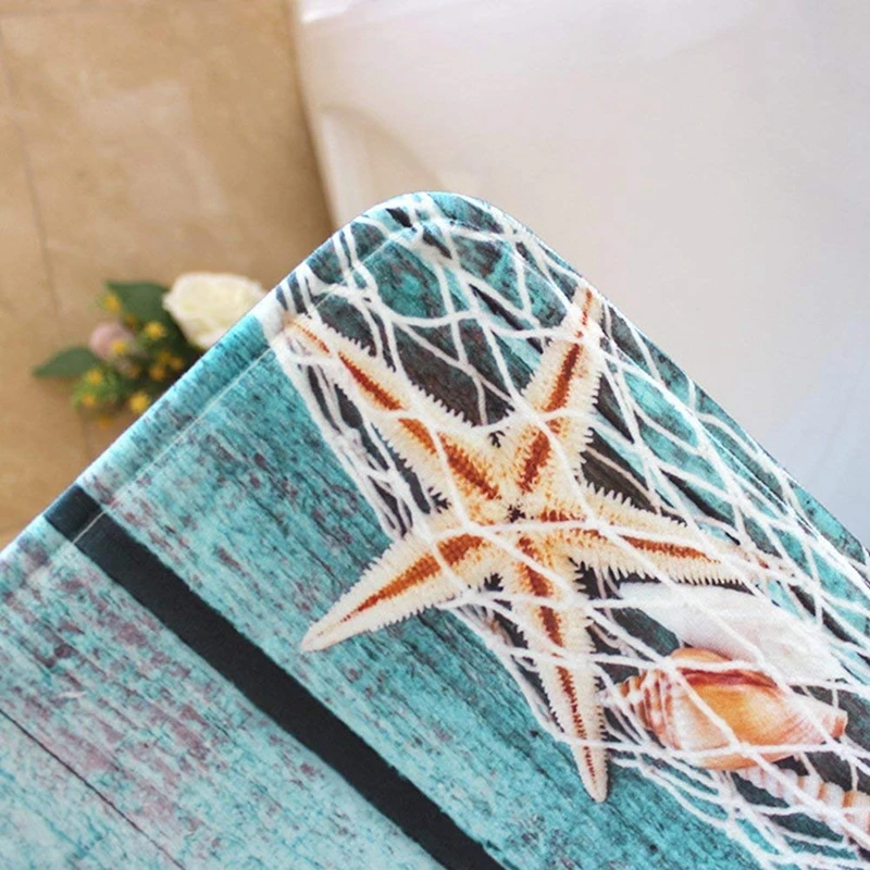 Beach Seashells Starfish Sand Bath Mat Holidays Summer Bathroom Carpet Rug Non-Slip 3 Piece Toilet Mat Set Starfish Floor