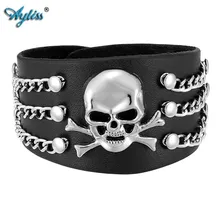 Ayliss панк браслет из искусственной кожи с дизайном черепа регулируемый размер от 6,5 до 8 дюймов крутой Панк мужской браслет ювелирное изделие 1 шт