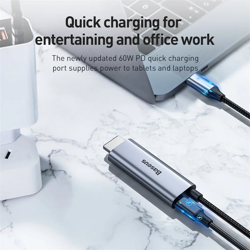 Baseus USB C HDMI Cable Type C to HDMI Thunderbolt 3 2 60w PD Power Adapter for MacBook Pro iPad USB-C to 4K HDMI Digital Cable