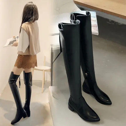 new winter plus velvet leather high heel long tube over the knee boots large size women's boots