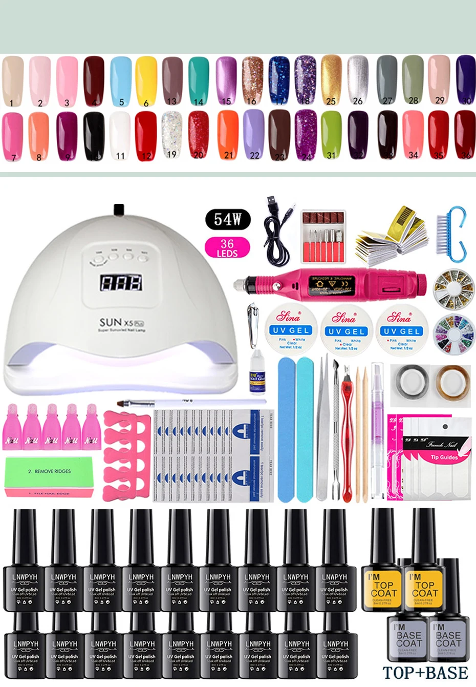 Conjunto para Unhas com Lixadeira Elétrica para Manicures Cores de Esmalte em Gel Máquina de Lixar Decoração da Unha Escolha 18 - 12 1 Conjunto para unhas com lixadeira elétrica para
