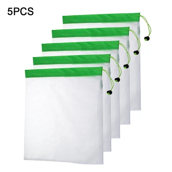 

5pcs Shopping Washable Reusable Household Kitchen Lightweight Fruit Drawstring Vegetable Portable Mesh Bags