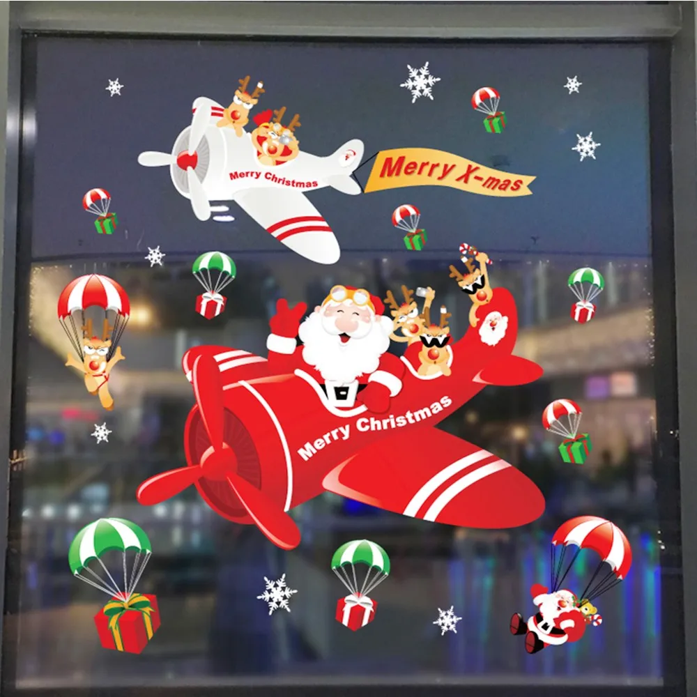 45*60 см год Санта-Клаус тянет поезд стекло окна рождественские украшения для дома декоративные наклейки на стену Navidad Natal