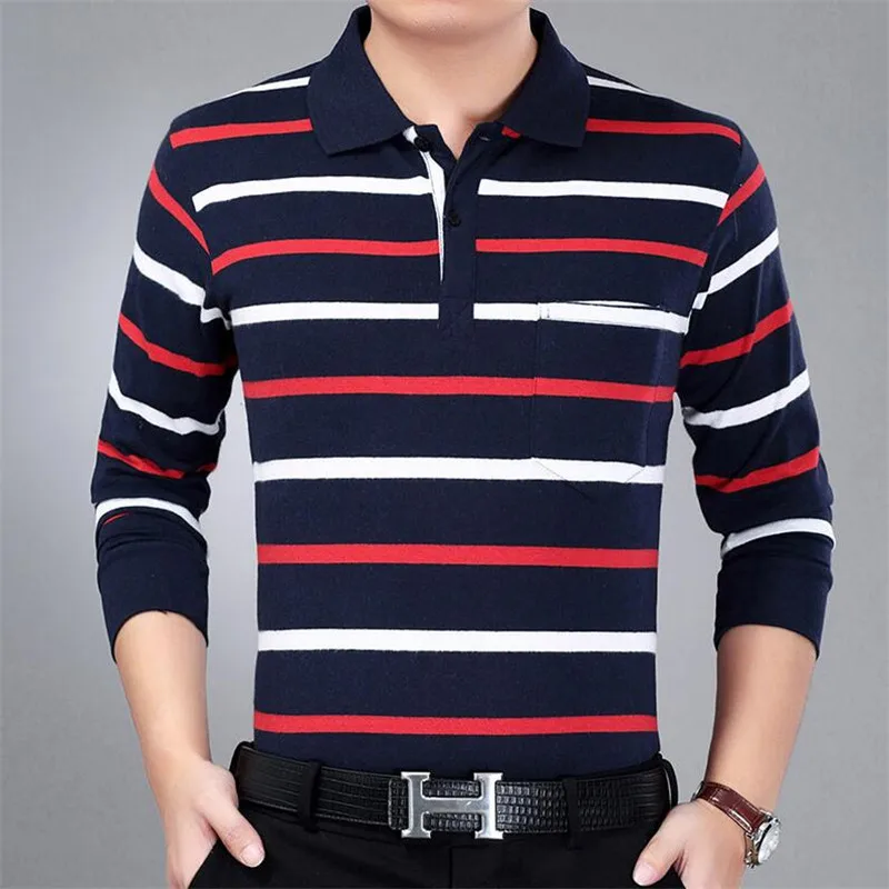 04 manga longa listrado camisa polo masculina de algodador уличная одежда polo camisas dos homens vestido camisa de t polo poloscam - Цвет: 04