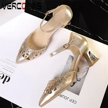 

VERCONAS Women 2020 Top Quality Brand Design Lace Up Pointed Toe Thick Heel Party Shoes High Heeled Sandals Popular Shoes Woman