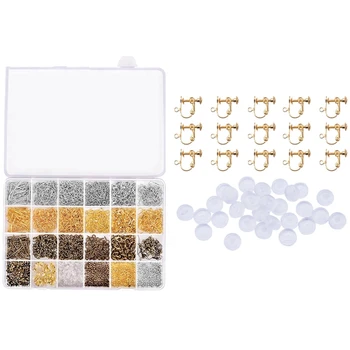 

Jewelry Making Findings Supplies Kit with 30 Pieces Brass Clip Earring Assembly Plastic Ear Clip Cushion