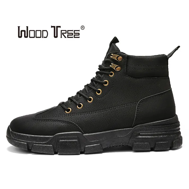 

Woodtree Men Martin Leather shoes High Top Fashion Winter Warm Snow shoes Dr. Motorcycle Ankle Boots Couple Unisex Doc boo