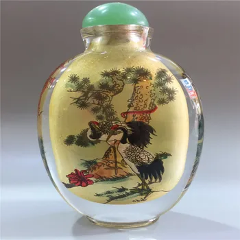 

Chinese old beijing glass built-in painting snuff bottle inside painted Flower and bird pattern
