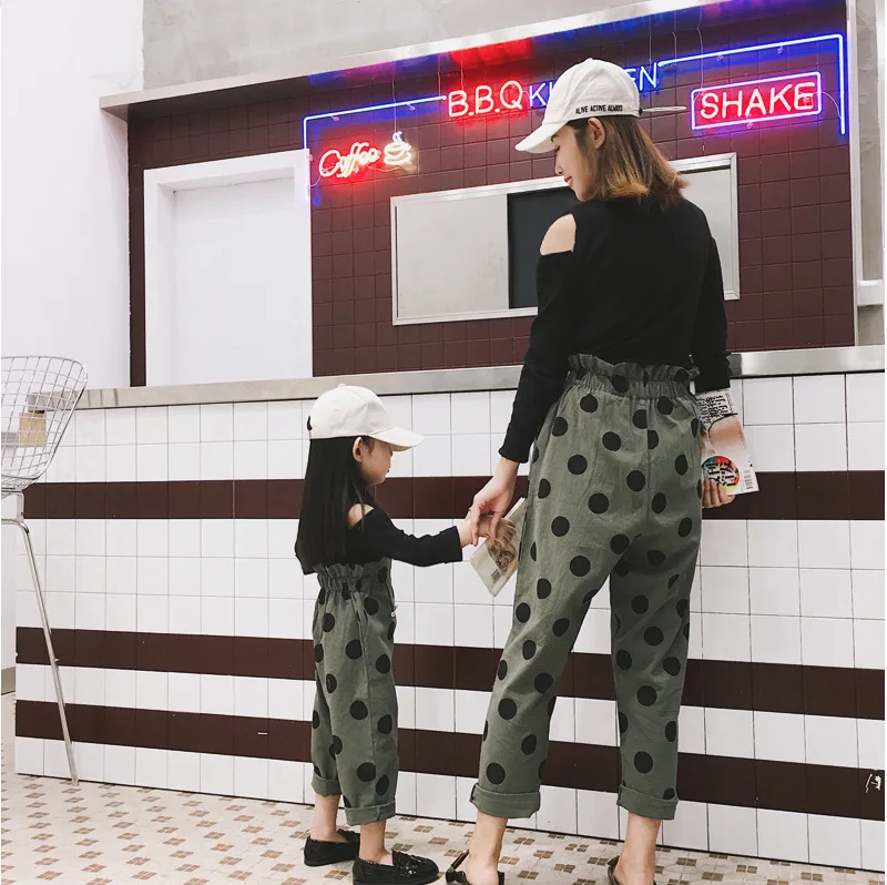 

Play with Parent And Child Brand Childrenswear Exclusive Origional Polka Dot Pants Men And Women Children Harem Pants High-Waist