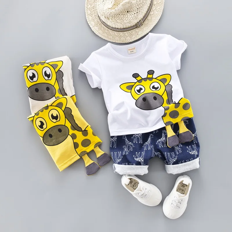 LJW 2022 Cartoon infant Suits Baby Clothing Set for Boys Girls Cute Summer Casual Clothes Set Striped Top+Shorts Kids Clothes Baby Clothing Set near me