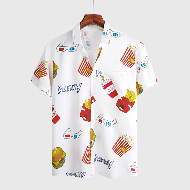 Casual Shirt Mens Clothing Long-Sleeve Slim-Fit Printed Mens Fashion for Turn-Down-Collar
