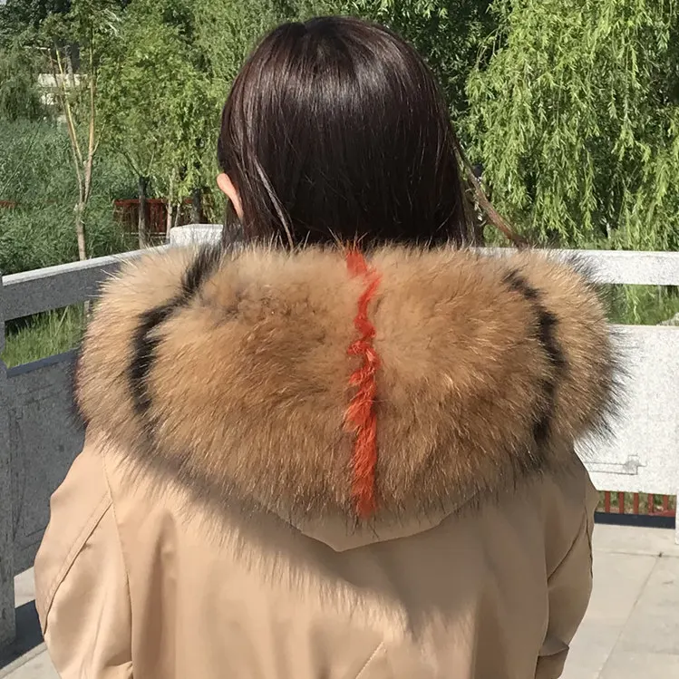 with orange black Натуральный мех Новинка Зима Енот натуральный мех воротник женские шарфы модное пальто женский свитер Шарфы Воротник роскошный шейный шарф - Цвет: with orange black