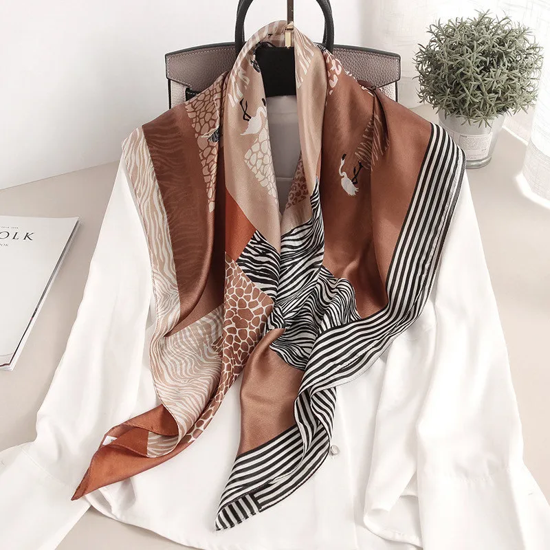 

China new style quality silk Spring and summer lady Small hair neck beach hijab women nice print shawls fashion square scarves