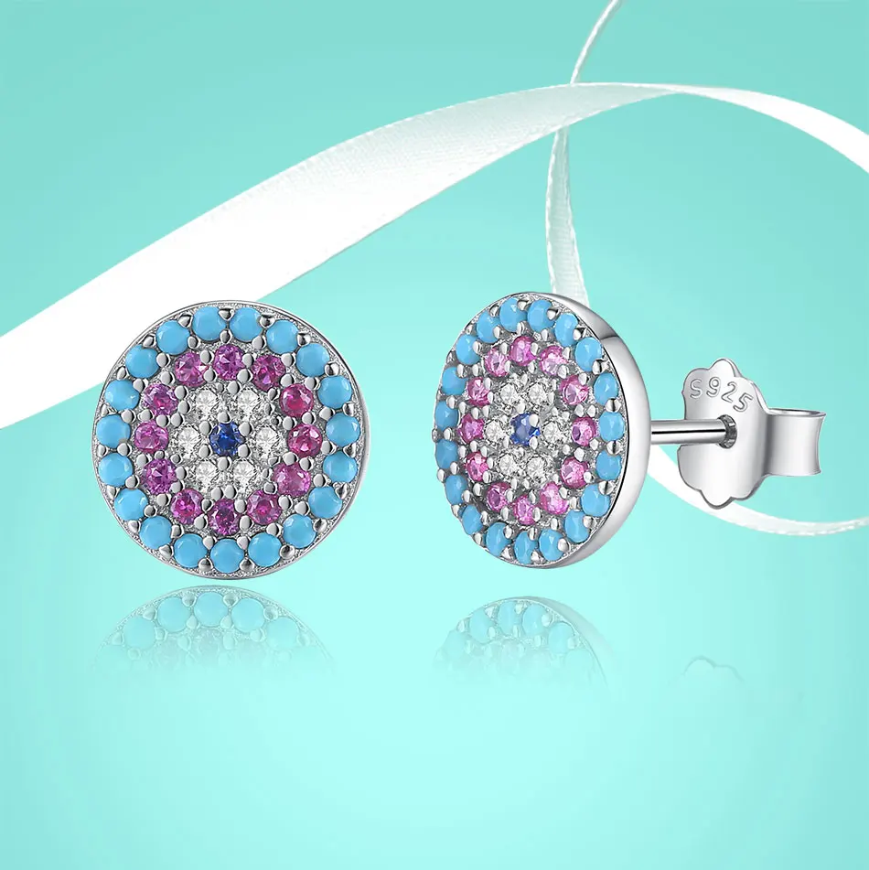 Серьги ELESHE Lucky Eye, голубой Турецкий Дурной глаз, 925 пробы, серебряные серьги для женщин, циркониевые Кристальные серьги-гвоздики, хорошее ювелирное изделие