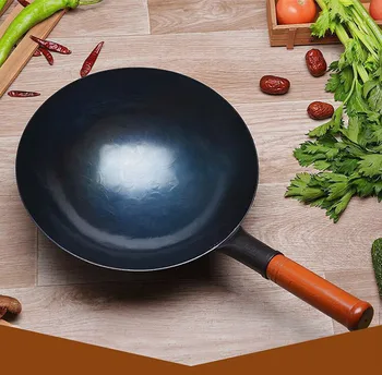 

Non-stick Wok Hand Forging Iron Pan Chinese Style Iron Pot Gas Cooker Wooden Handle Pure Iron Pan Stainless Steel No Coating