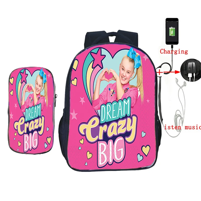 Женский рюкзак 2 шт./компл. цветной школьный с принтом Jojo Siwa и USB-зарядкой сумкой