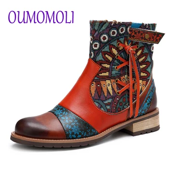 

Women Boots Retro Printed Metal Buckle Genuine Leather Zipper Ankle Boots Ladies Shoes Women Boots Mujer 2020 V61