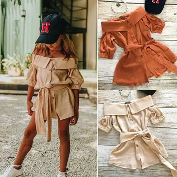 

Toddler Kids Baby Girl Casual Dress Off Shoulder Bowknot One Piece Dress Romper Jumpsuit Summer Outfit Shoulderless kids Clothes