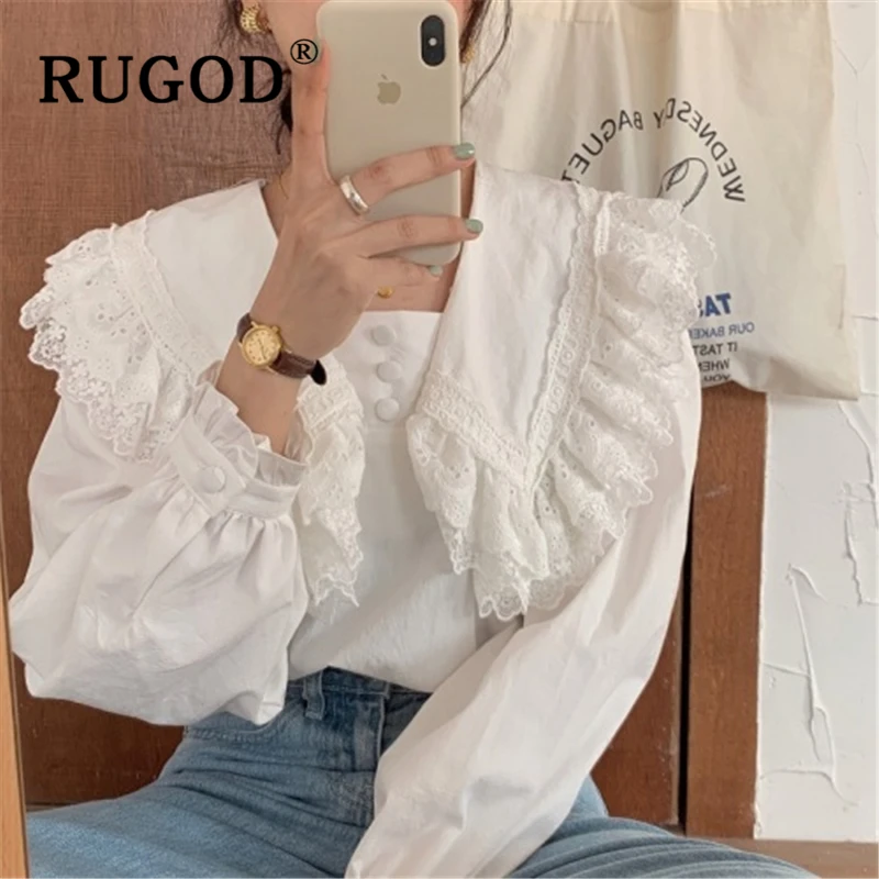 RUGOD Ins 2020 Весенняя белая блузка женская элегантная офисная рубашка с воротником