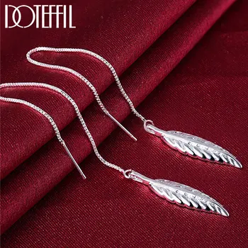 

DOTEFFIL 925 Sterling Silver Ear Line Leaf Drop Earrings Charm Women Jewelry Fashion Wedding Engagement Party Gift