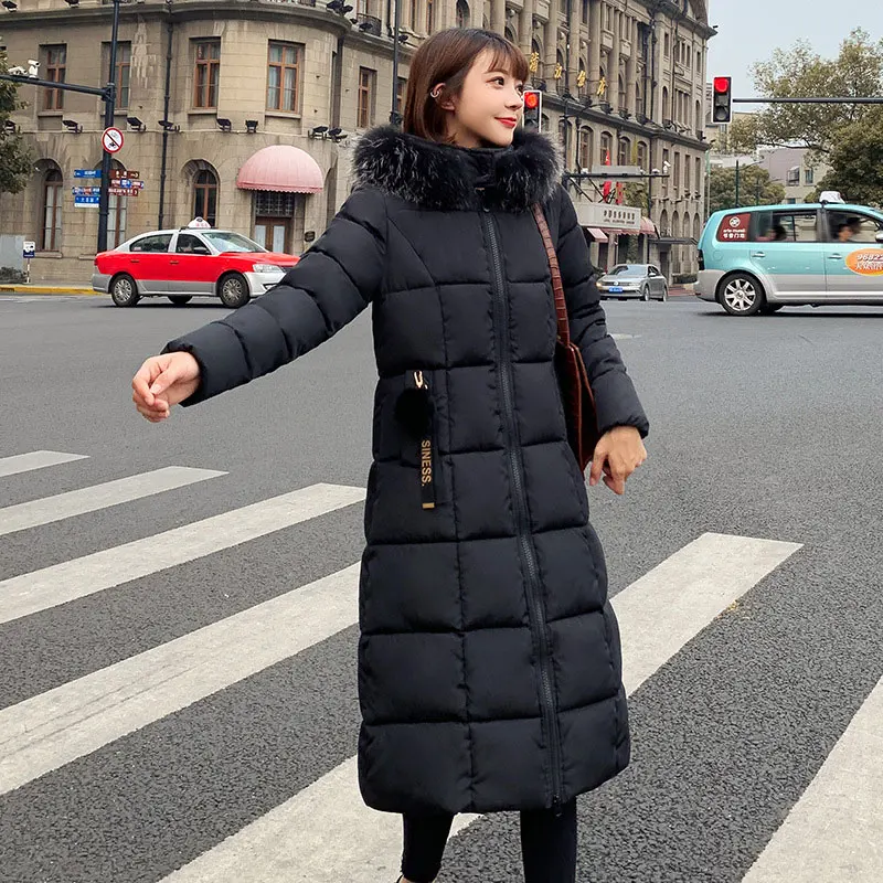 Зимнее пуховое пальто с капюшоном, длинное теплое тонкое женское хлопковое Стеганое пальто, женская верхняя одежда 8
