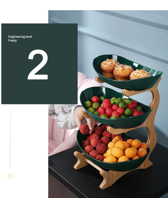 1/3 Tiers Plastic Fruit Plates With Wood Holder — wowporium