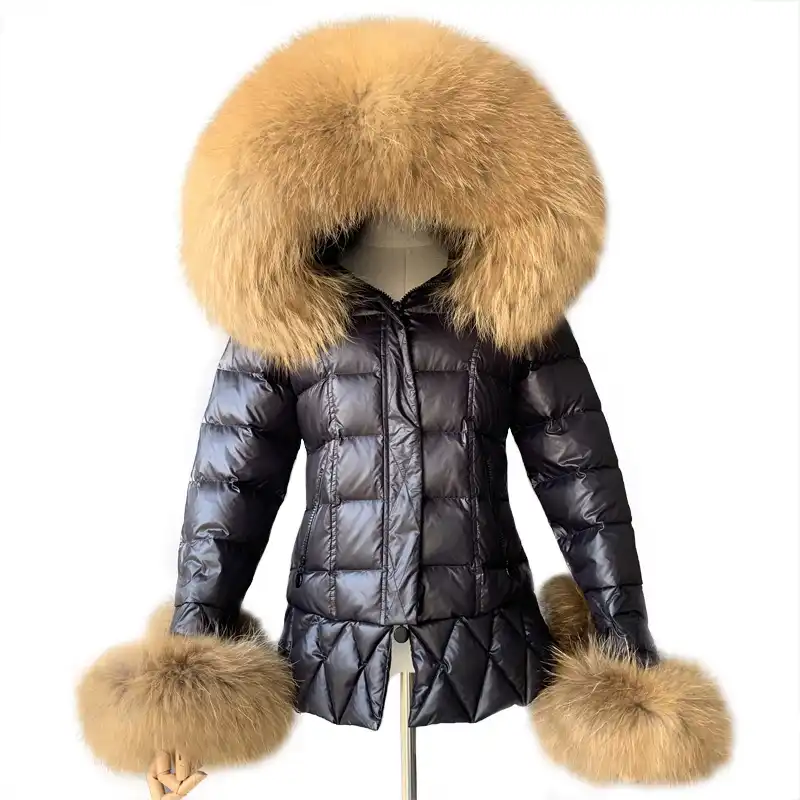 real raccoon fur hooded coat