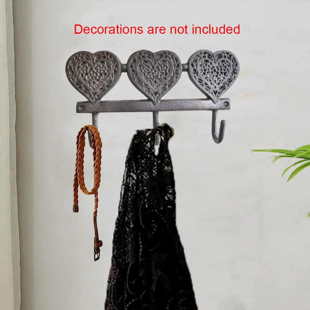 Cast Iron Durable Clothes Home Towels Storage Vintage Garden Wall Hook Rack Hollowed Out Hanging Heart Shape Decorative