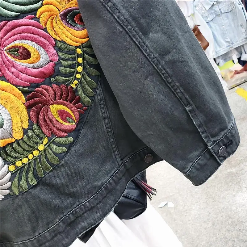 Chaquetas Mujer, пальто для женщин, джинсовая куртка с вышивкой, крутая BF куртка-бомбер, Женское пальто, свободные повседневные топы большого размера, уличная одежда