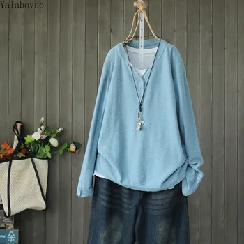 

Autumn 2019 New Pure Color V-neck Knitted Shirt Women's Top plus size sweater cute sweater Solid color thin sweater A74Z40