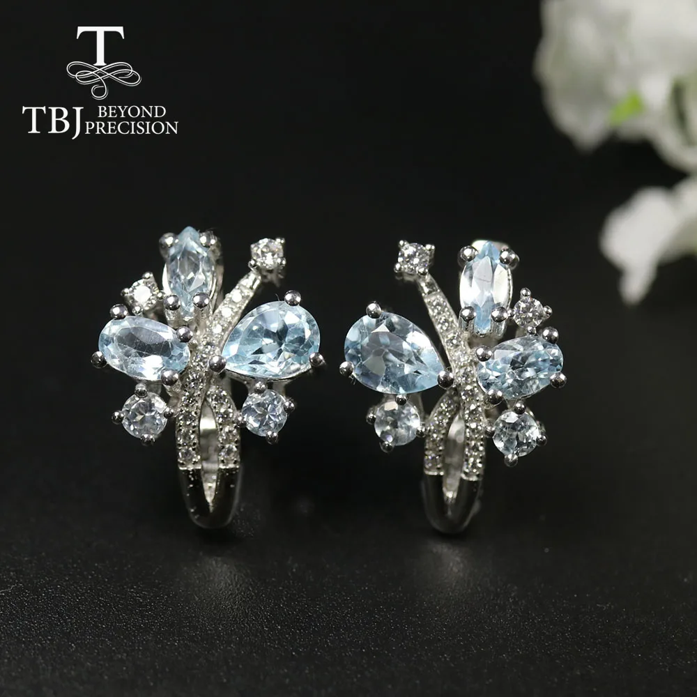 

2020 new Sky blue topaz Jewelry set earring ring 925 sterling silver fine real gemstone jewelry for women nice gift