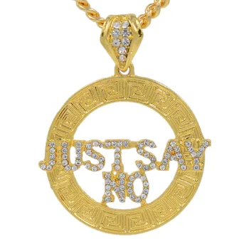 

Hip Hop Jewelry Just Say No Rap Full rhinestone Exaggerated Necklace punk Style Spot Wholesale