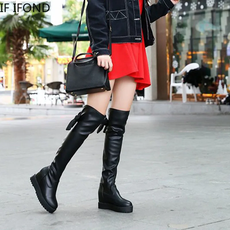 IFOND/пикантные женские ботфорты выше колена; Осенняя женская обувь на высоком каблуке, увеличивающая рост; модная женская обувь на платформе