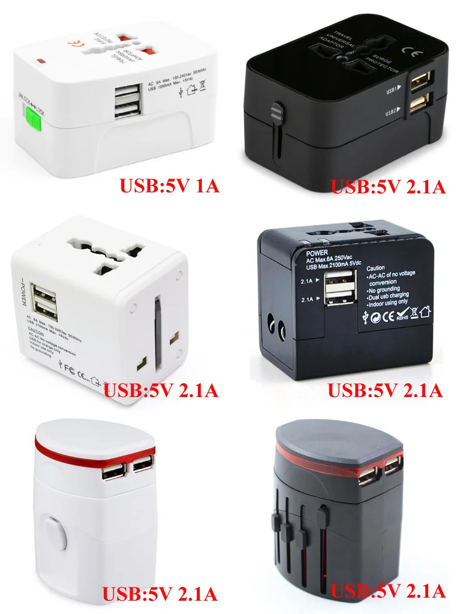 

Универсальный дорожный переходник с двумя USB-портами, 5 В, а