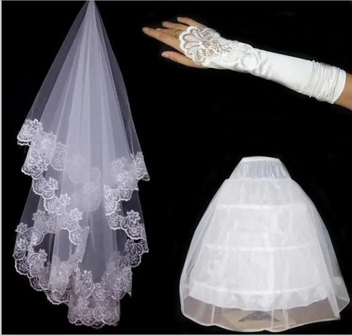 Gloves Crinoline Veil Three-piece Set Top Grade Bride Marriage Accessories Combo
