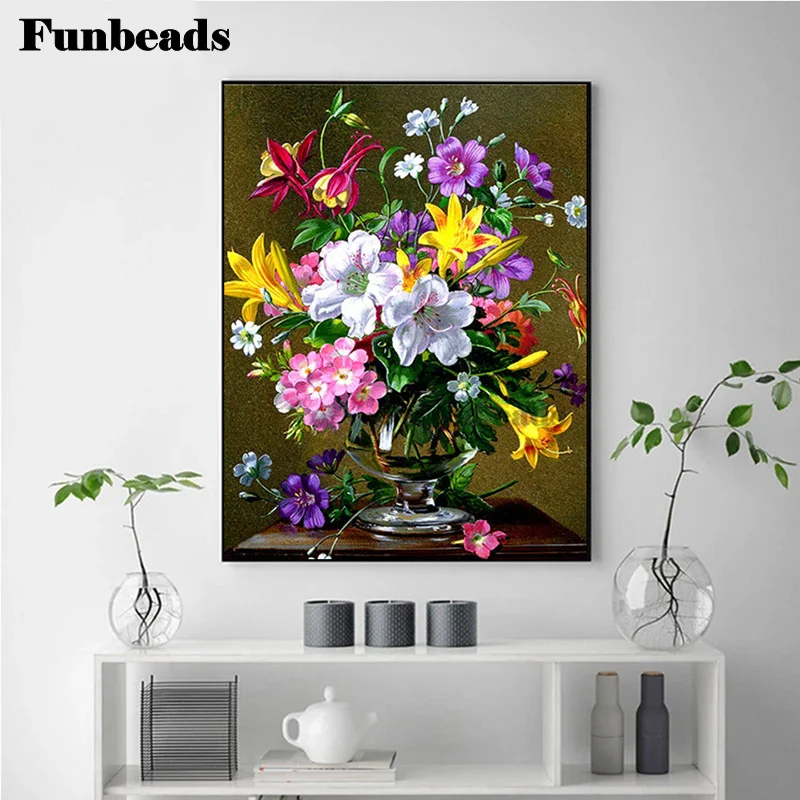 5D DIY Diamond Flower Arrangement Vase Cross Stitch Embroidery Mosaic European Flowers Picture Art Decor FF6154 | Дом и сад