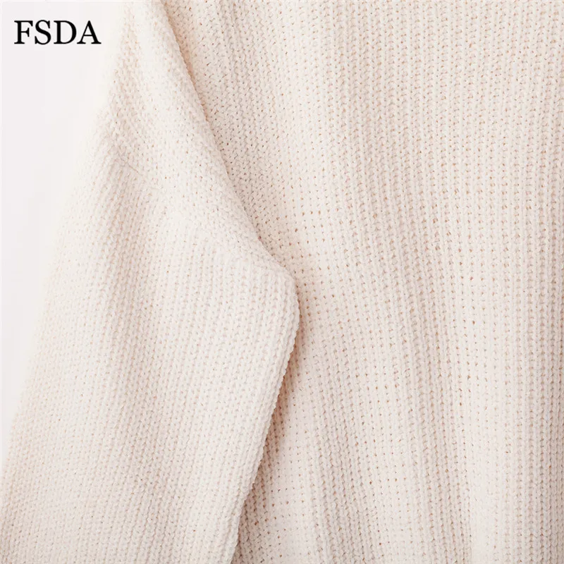 FSDA розовый короткий свободный свитер женский черный белый длинный рукав-фонарик пуловер с круглым вырезом Повседневный милый офисный вязаный укороченный свитер