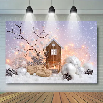 

Christmas Snow Day Background Wooden House Photography Old Trees Snow White Floor Children Bokeh Backdrops For Photo Studio