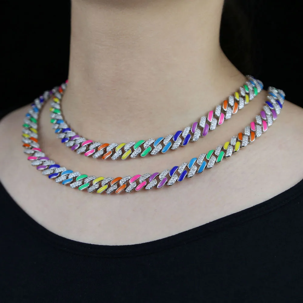 Iced out rainbow enamel women hip hop choker jewelry pave 5A cubic 