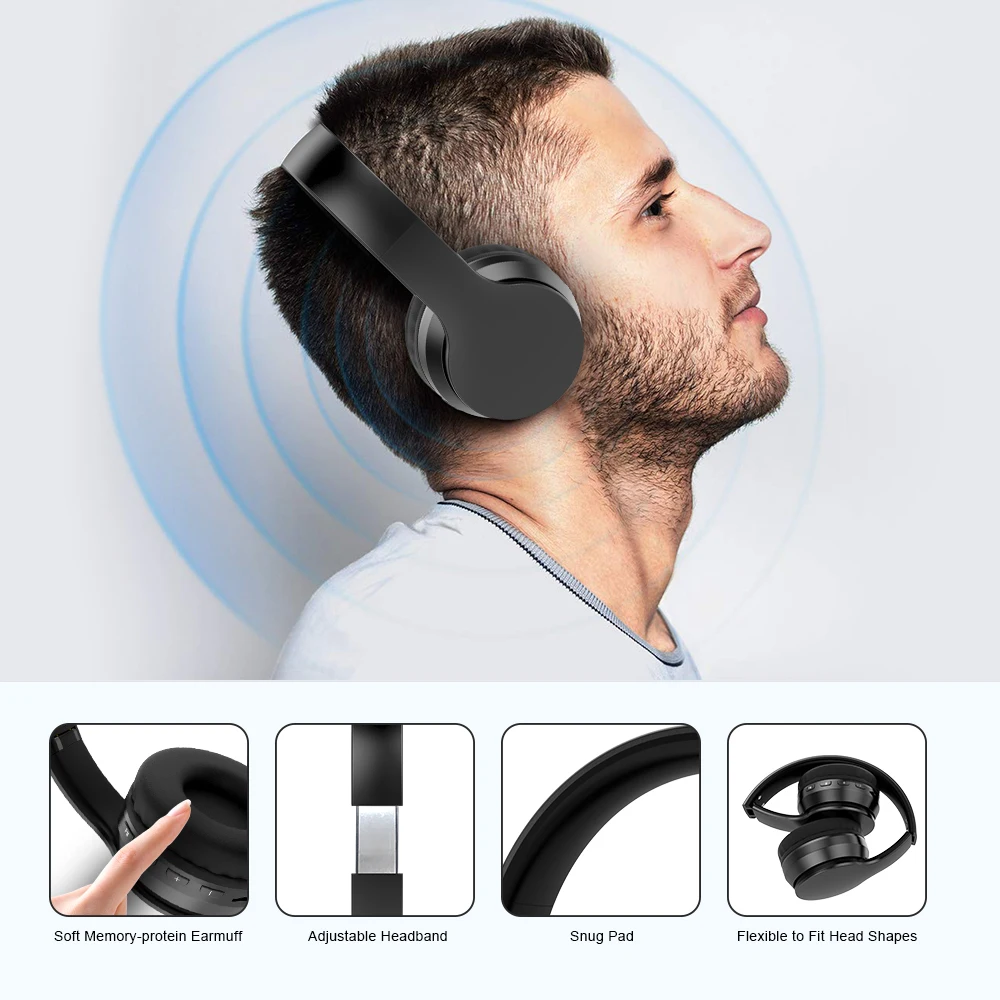 Беспроводные Складные Bluetooth наушники с микрофоном и поддержкой TF карты|foldable